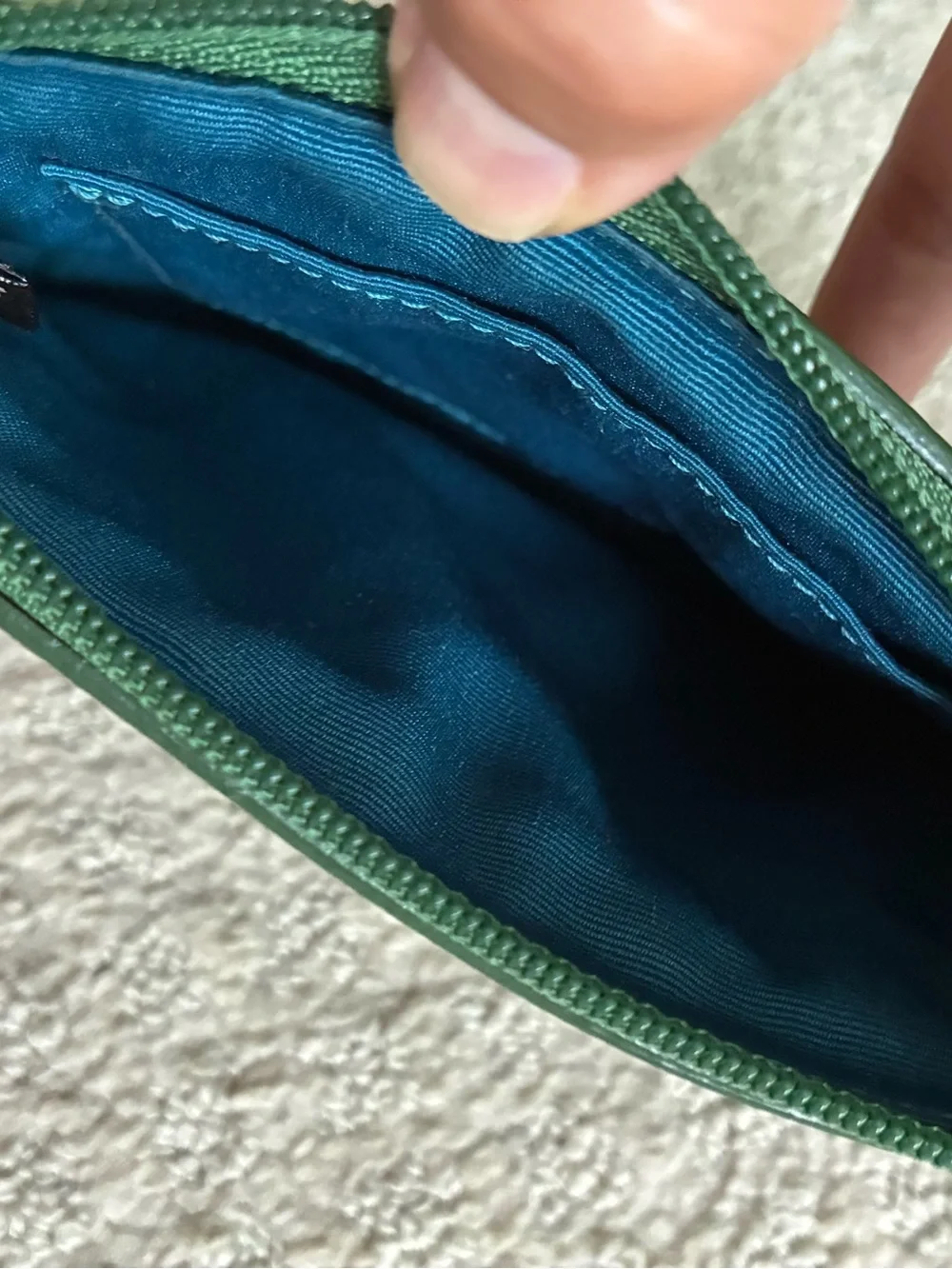 Coach Green Leather Corner Zip Wristlet with Logo
